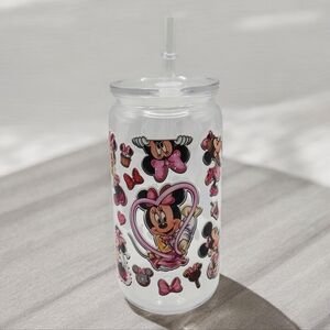 16 oz Minnie Mouse Heart Clear Tumbler with Lid & Straw Valentine's Day